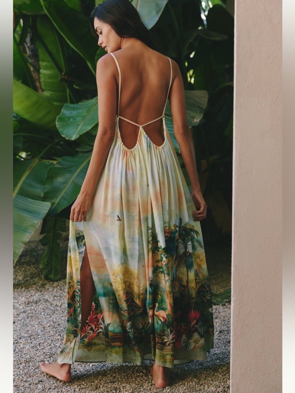 Anthropologie Boho Celandine Tropical Scenic Maxi Dress NWT S Coastal Green - Picture 6 of 10